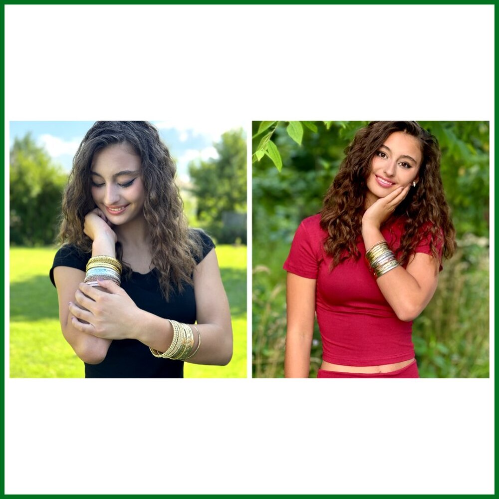 Gold Bangle Bracelets Set - Stackable Textured Bo… - image 7